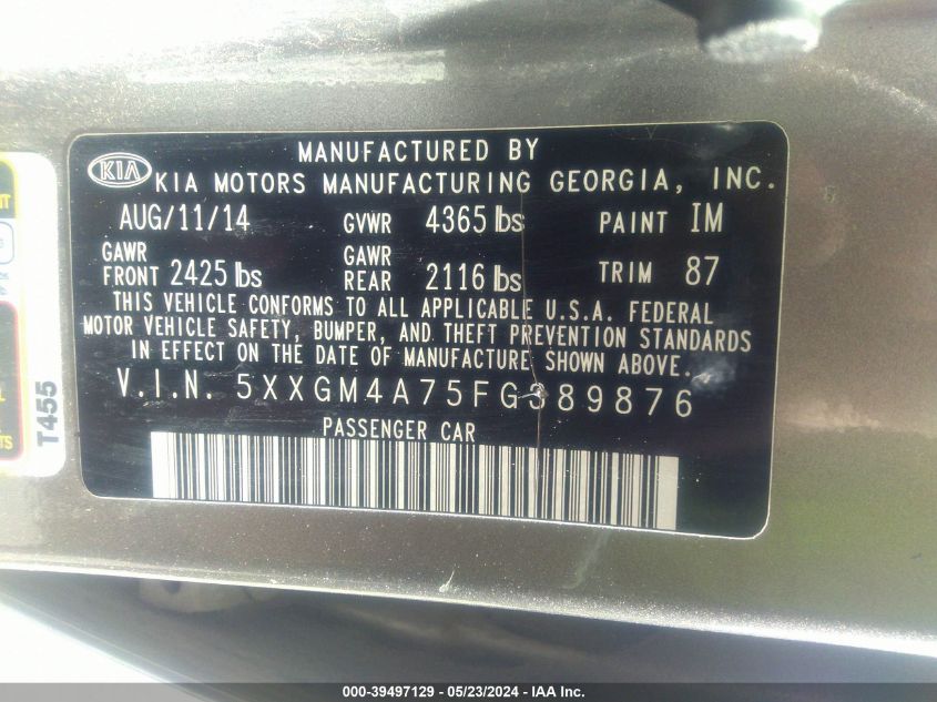 2015 KIA OPTIMA LX - 5XXGM4A75FG389876