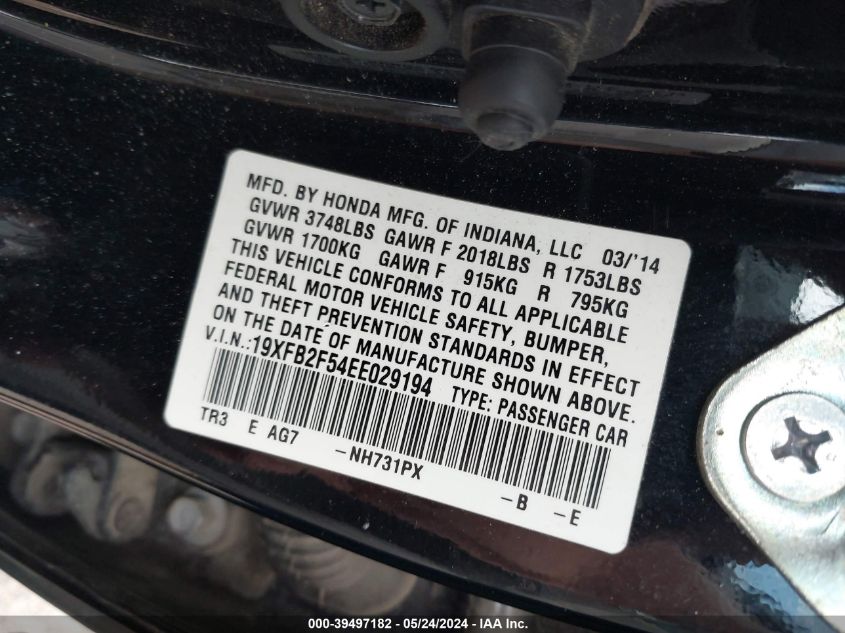 2014 Honda Civic Lx VIN: 19XFB2F54EE029194 Lot: 39497182