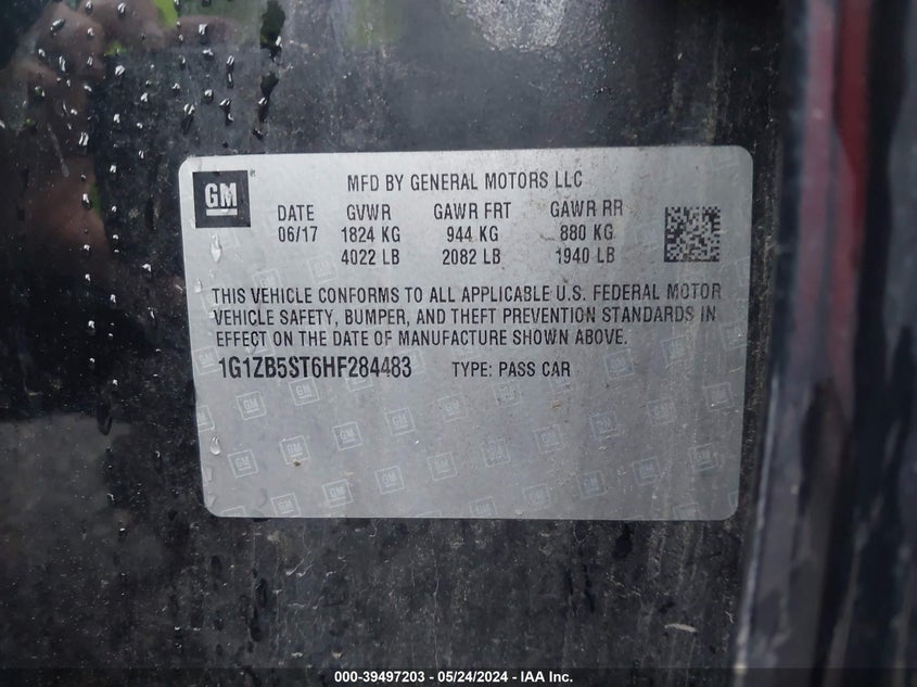 2017 Chevrolet Malibu Ls VIN: 1G1ZB5ST6HF284483 Lot: 39497203