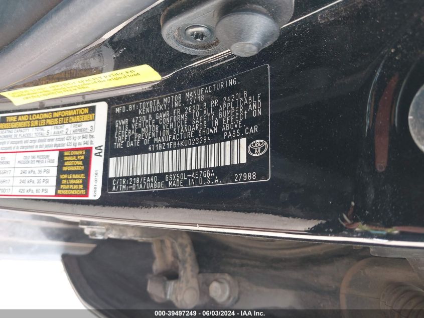 2019 TOYOTA AVALON XLE - 4T1BZ1FB4KU023284