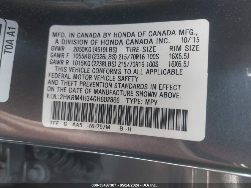 2HKRM4H34GH602866 2016 Honda Cr-V Lx