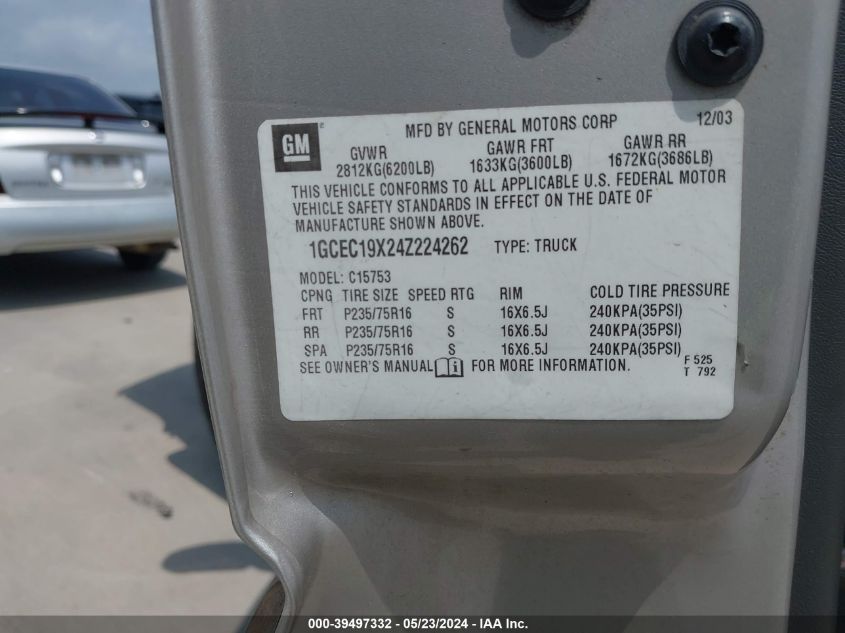 2004 Chevrolet Silverado 1500 Ls VIN: 1GCEC19X24Z224262 Lot: 39497332