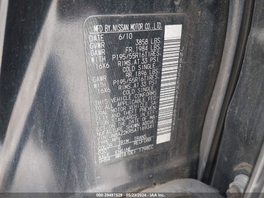 2010 Nissan Cube 1.8 Krom VIN: JN8AZ2KR5AT169341 Lot: 39497529