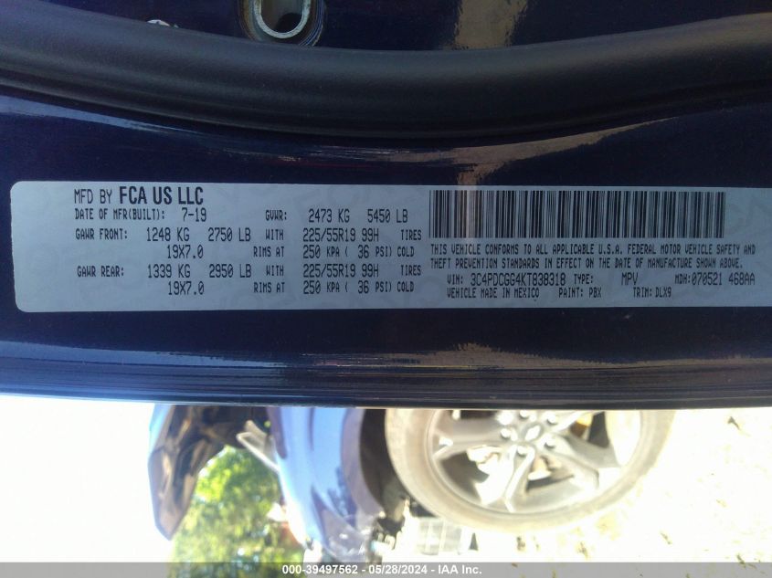 2019 Dodge Journey Crossroad VIN: 3C4PDCGG4KT838318 Lot: 39497562