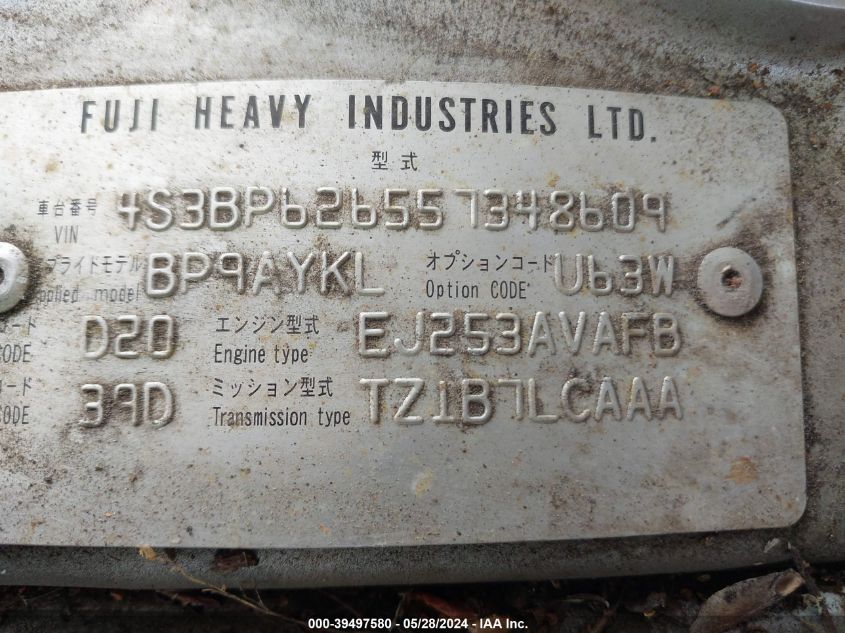 2005 Subaru Legacy 2.5I Limited VIN: 4S3BP626557348609 Lot: 39497580