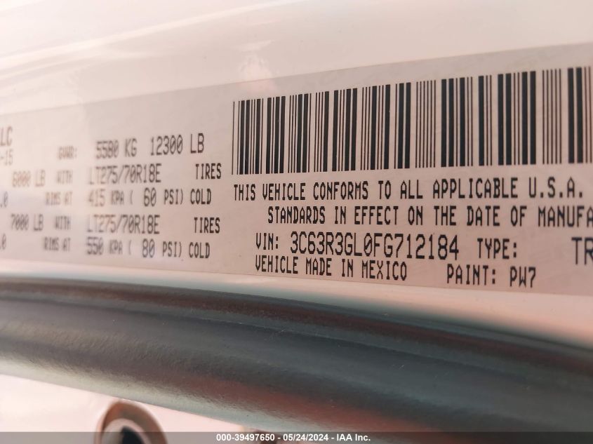 2015 Ram 3500 Tradesman VIN: 3C63R3GL0FG712184 Lot: 39497650