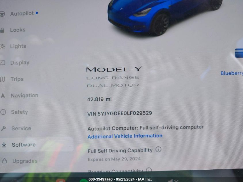 2020 Tesla Model Y Long Range Dual Motor All-Wheel Drive VIN: 5YJYGDEE0LF029529 Lot: 39497770