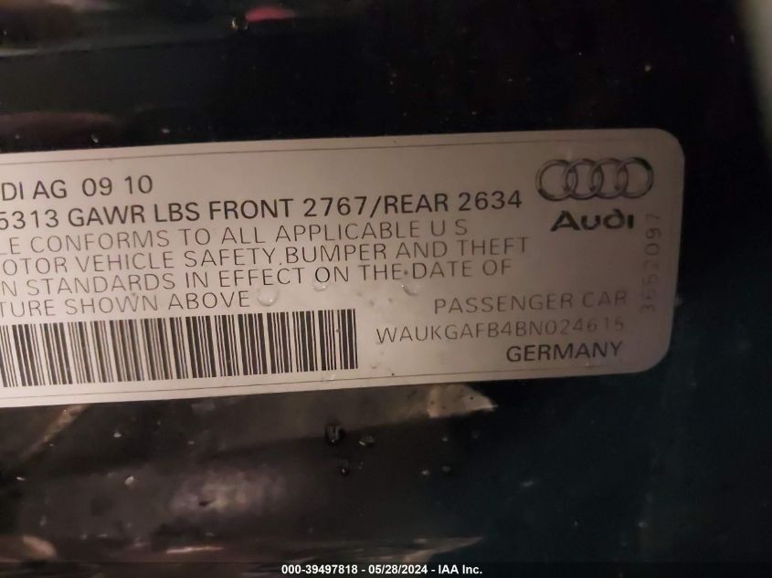 2011 Audi A6 3.0 Premium VIN: WAUKGAFB4BN024615 Lot: 39497818