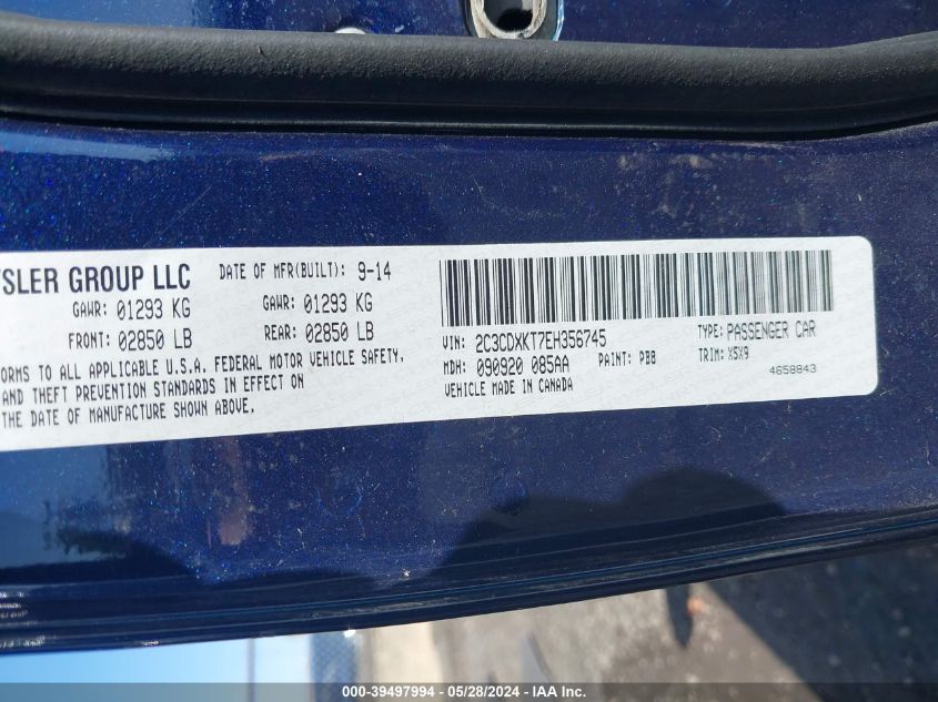 2014 Dodge Charger Police VIN: 2C3CDXKT7EH356745 Lot: 39497994