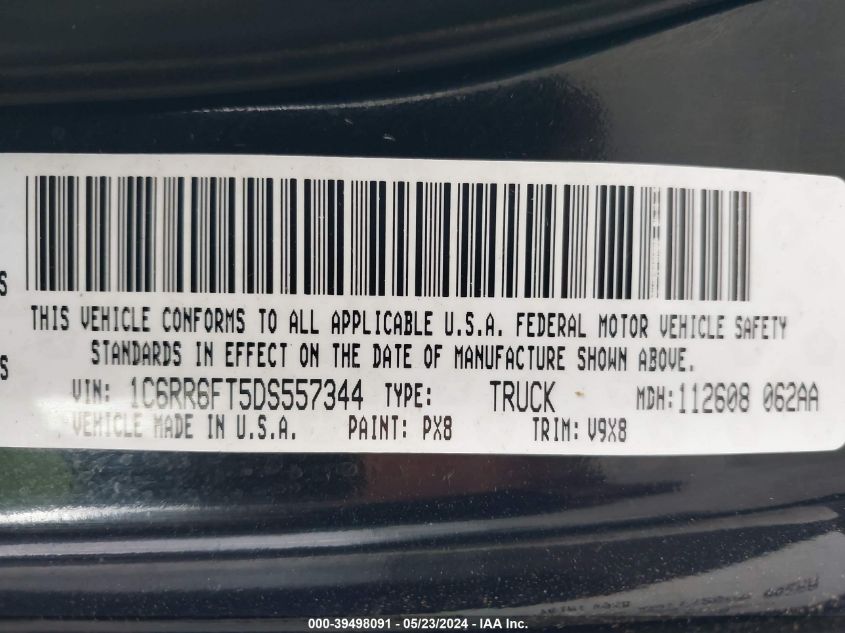 2013 Ram 1500 Express VIN: 1C6RR6FT5DS557344 Lot: 39498091