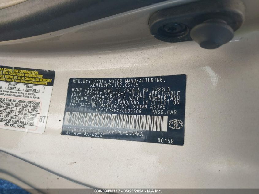 2006 Toyota Camry Solara Se VIN: 4T1CE38PX6U606808 Lot: 39498117