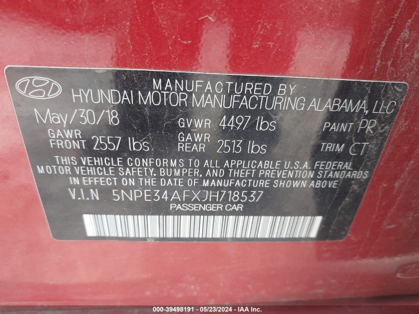 VIN 5NPE34AFXJH718537 2018 HYUNDAI SONATA SPORT+