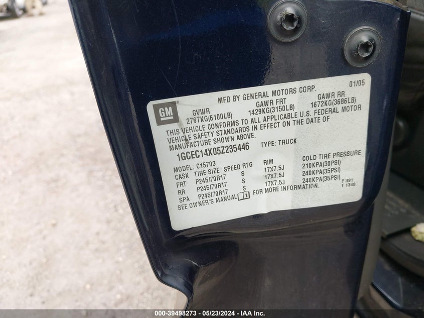 2005 Chevrolet Silverado 1500 VIN: 1GCEC14X05Z235446 Lot: 39498273