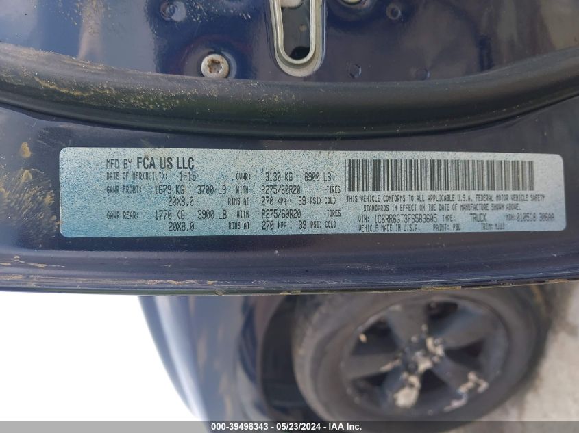 2015 Ram 1500 Lone Star VIN: 1C6RR6GT3FS583605 Lot: 39498343