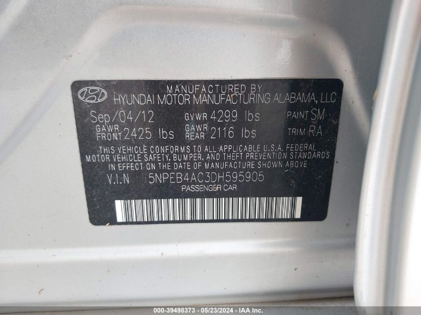 2013 HYUNDAI SONATA GLS - 5NPEB4AC3DH595905