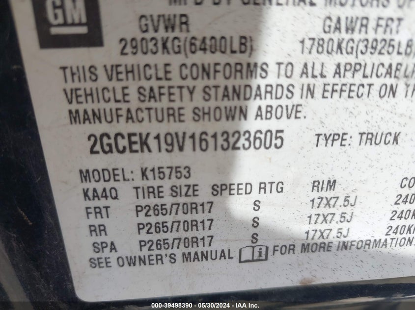 2006 Chevrolet Silverado 1500 Work Truck VIN: 2GCEK19V161323605 Lot: 39498390