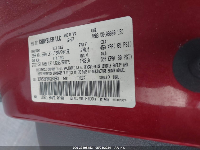 2008 Dodge Ram 2500 St/Slt VIN: 3D7KS28A68G158383 Lot: 39498453