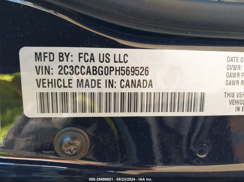 2023 Chrysler 300 VIN: 2C3CCABG0PH569526 Lot: 39498651