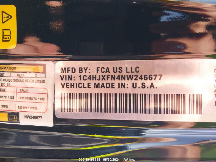 2022 Jeep Wrangler Unlimited Rubicon 4X4 VIN: 1C4HJXFN6NW248835 Lot: 39498858