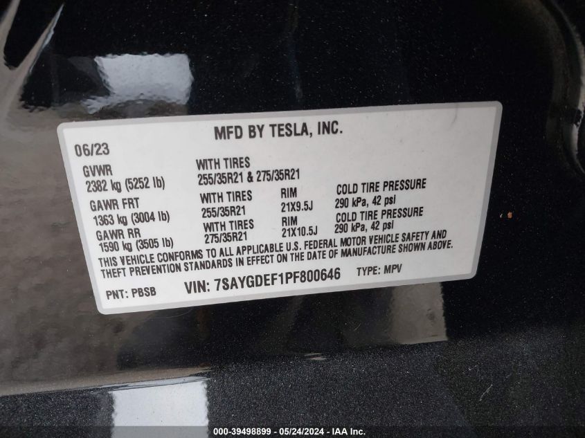 2023 TESLA MODEL Y - 7SAYGDEF1PF800646