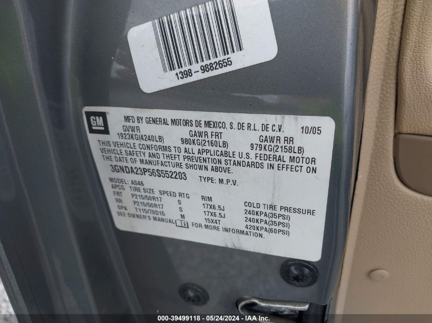 2006 Chevrolet Hhr Lt VIN: 3GNDA23P56S552203 Lot: 39499118