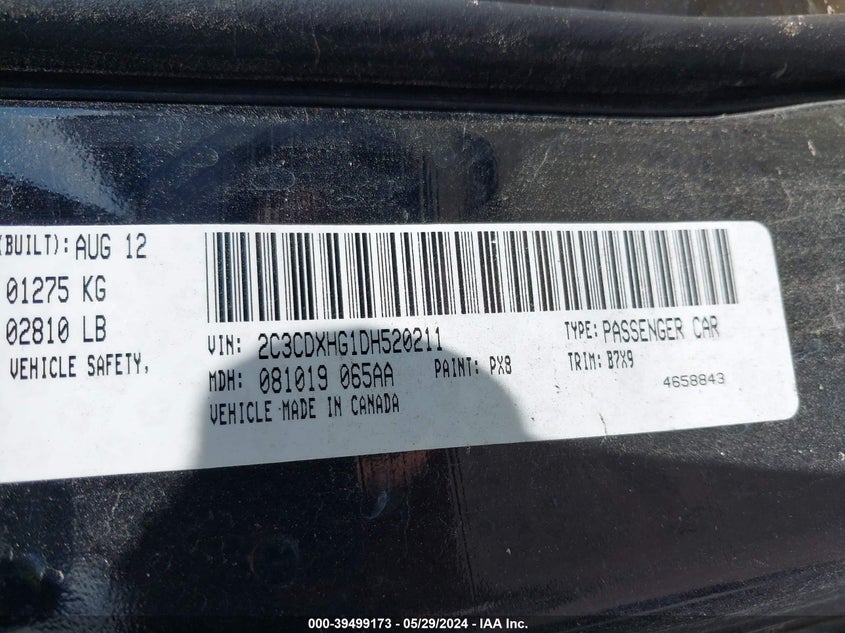 2013 Dodge Charger Sxt VIN: 2C3CDXHG1DH520211 Lot: 39499173