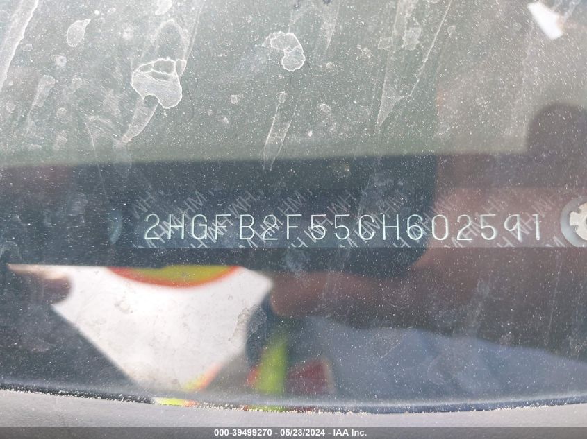 2012 Honda Civic Lx VIN: 2HGFB2F55CH602591 Lot: 39499270