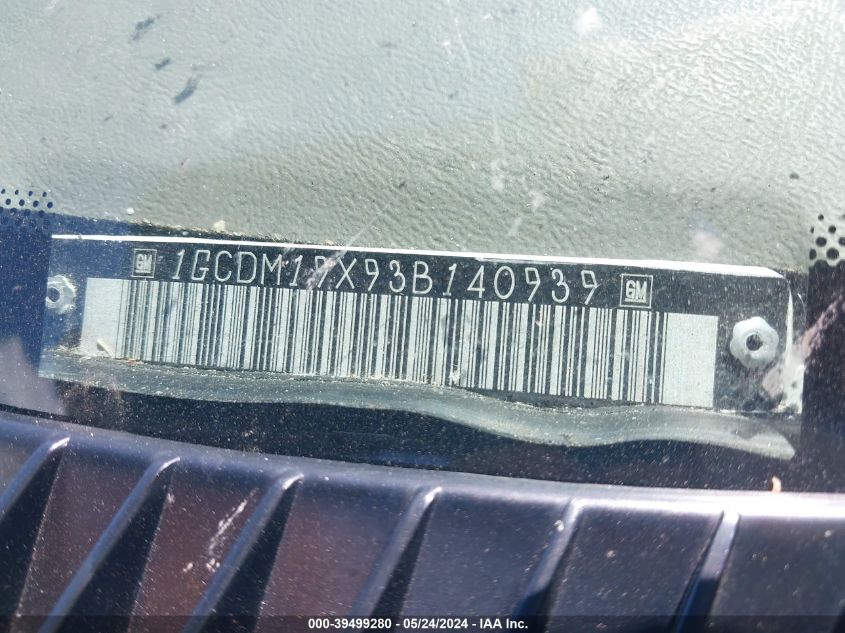 2003 Chevrolet Astro VIN: 1GCDM19X93B140939 Lot: 39499280