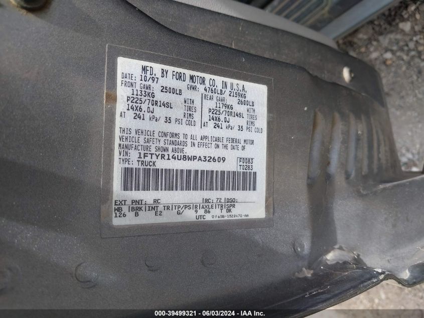 1998 Ford Ranger Splash/Xl/Xlt VIN: 1FTYR14U8WPA32609 Lot: 39499321