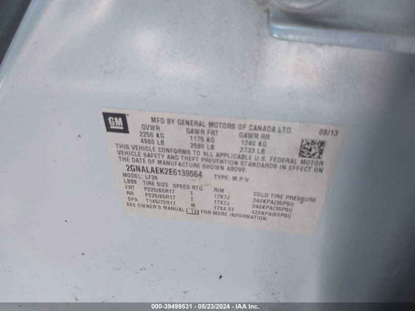 2014 Chevrolet Equinox Ls VIN: 2GNALAEK2E6139564 Lot: 39499531