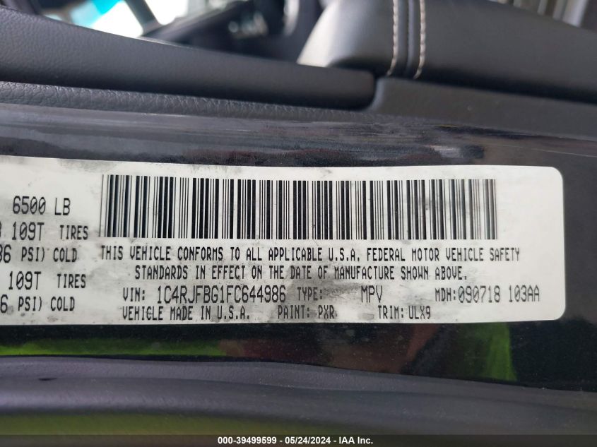 2015 Jeep Grand Cherokee Limited VIN: 1C4RJFBG1FC644986 Lot: 39499599