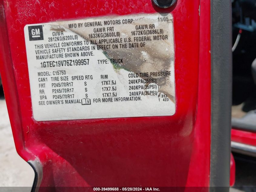 2006 GMC Sierra 1500 Sle1 VIN: 1GTEC19V76Z199957 Lot: 39499688