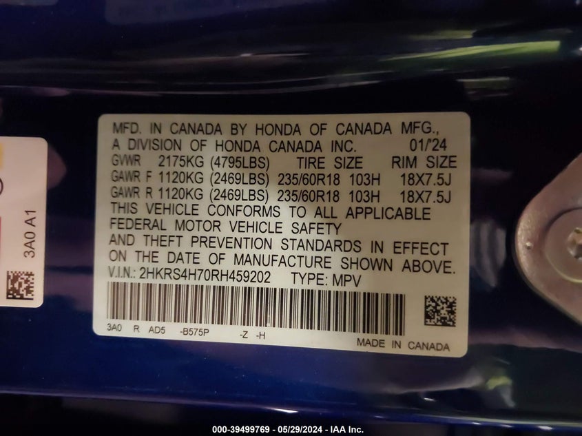 2024 HONDA CR-V EX-L AWD - 2HKRS4H70RH459202