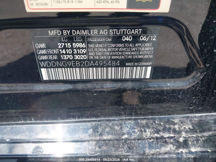 2013 Mercedes-Benz S 550 4Matic VIN: WDDNG9EB2DA495484 Lot: 39499814