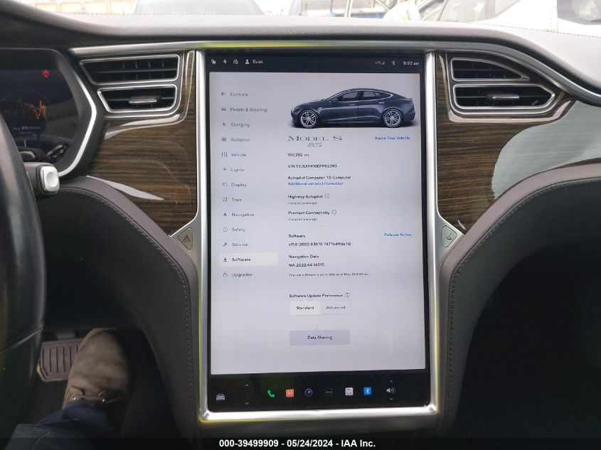 2014 Tesla Model S P85 VIN: 5YJSA1H10EFP62293 Lot: 39499909