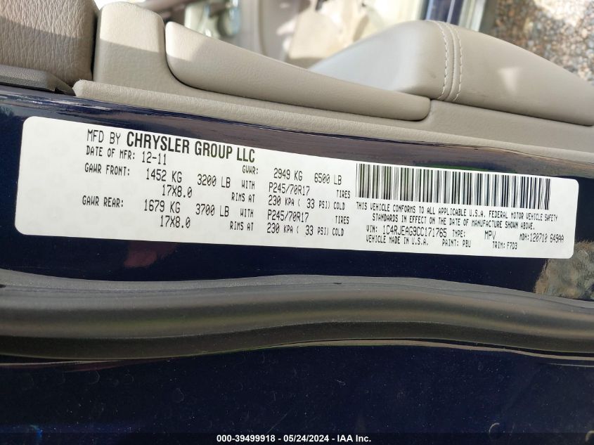 2012 Jeep Grand Cherokee Laredo VIN: 1C4RJEAG9CC171765 Lot: 39499918