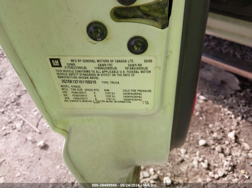 2006 GMC Sierra 1500 Sle1 VIN: 2GTEK13T161168318 Lot: 39499988