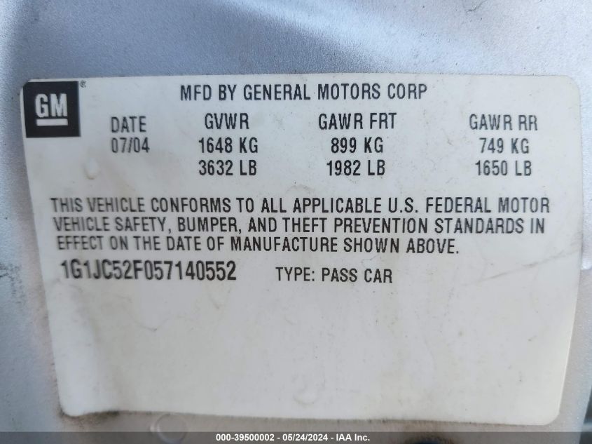 2005 Chevrolet Cavalier VIN: 1G1JC52F057140552 Lot: 39500002