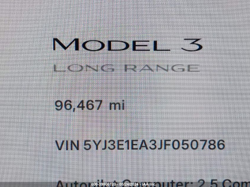 2018 Tesla Model 3 Long Range/Mid Range VIN: 5YJ3E1EA3JF050786 Lot: 39500120