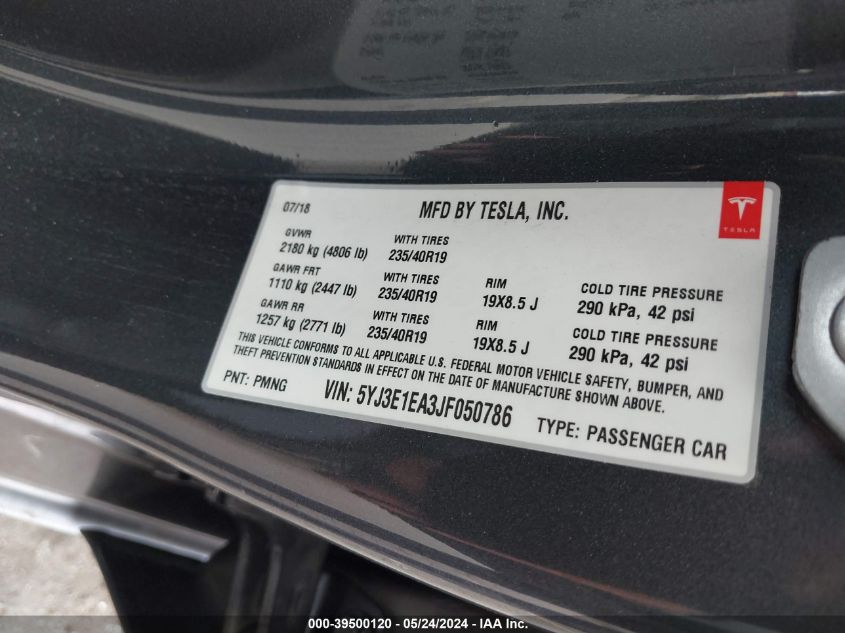 5YJ3E1EA3JF050786 2018 Tesla Model 3 Long Range/Mid Range