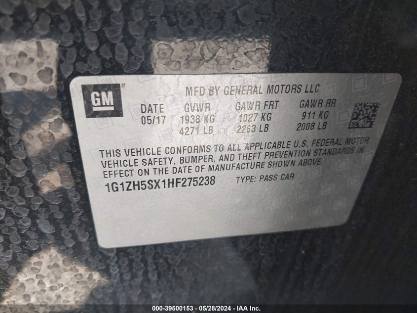 2017 Chevrolet Malibu Premier VIN: 1G1ZH5SX1HF275238 Lot: 39500153