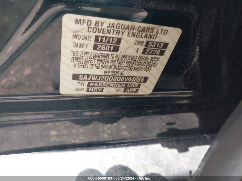 2013 Jaguar Xj VIN: SAJWJ2GD0D8V44888 Lot: 39500169