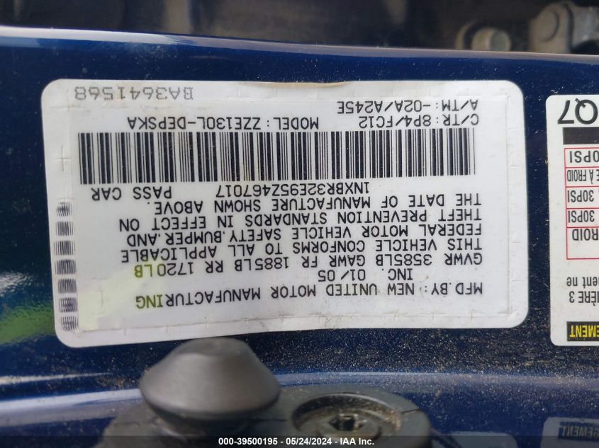 2005 Toyota Corolla S VIN: 1NXBR32E95Z467017 Lot: 39500195