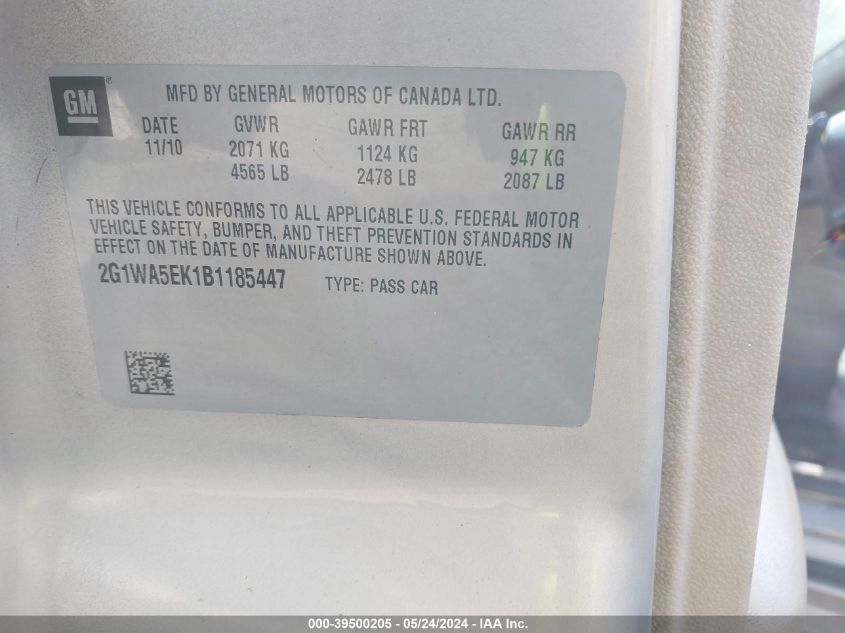 2011 Chevrolet Impala Ls VIN: 2G1WA5EK1B1185447 Lot: 39500205