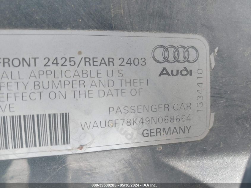 2009 Audi A4 2.0T Premium VIN: WAUCF78K49N068664 Lot: 39500285