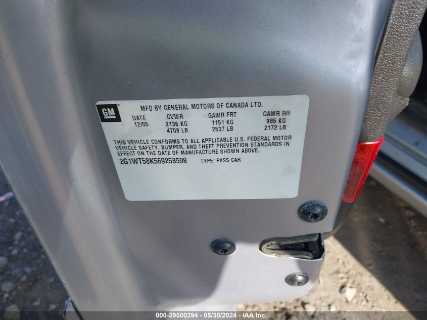 2006 Chevrolet Impala Lt VIN: 2G1WT58K569253598 Lot: 39500394