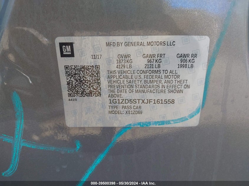 2018 Chevrolet Malibu Lt VIN: 1G1ZD5STXJF161558 Lot: 39500398