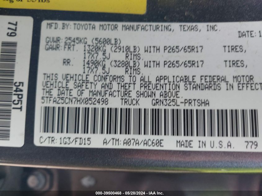 2017 Toyota Tacoma Trd Sport VIN: 5TFAZ5CN7HX052498 Lot: 39500468