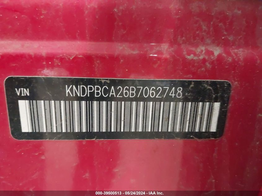 2011 Kia Sportage Lx VIN: KNDPBCA26B7062748 Lot: 39500513