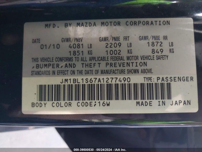 2010 Mazda Mazda3 S Sport VIN: JM1BL1S67A1277490 Lot: 39500530